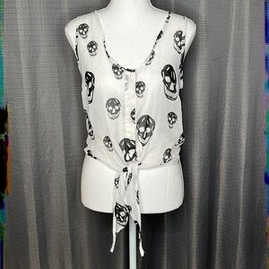 LAST KISS BLACK AND OFF WHITE SKULL SLEEVELESS TOP Small